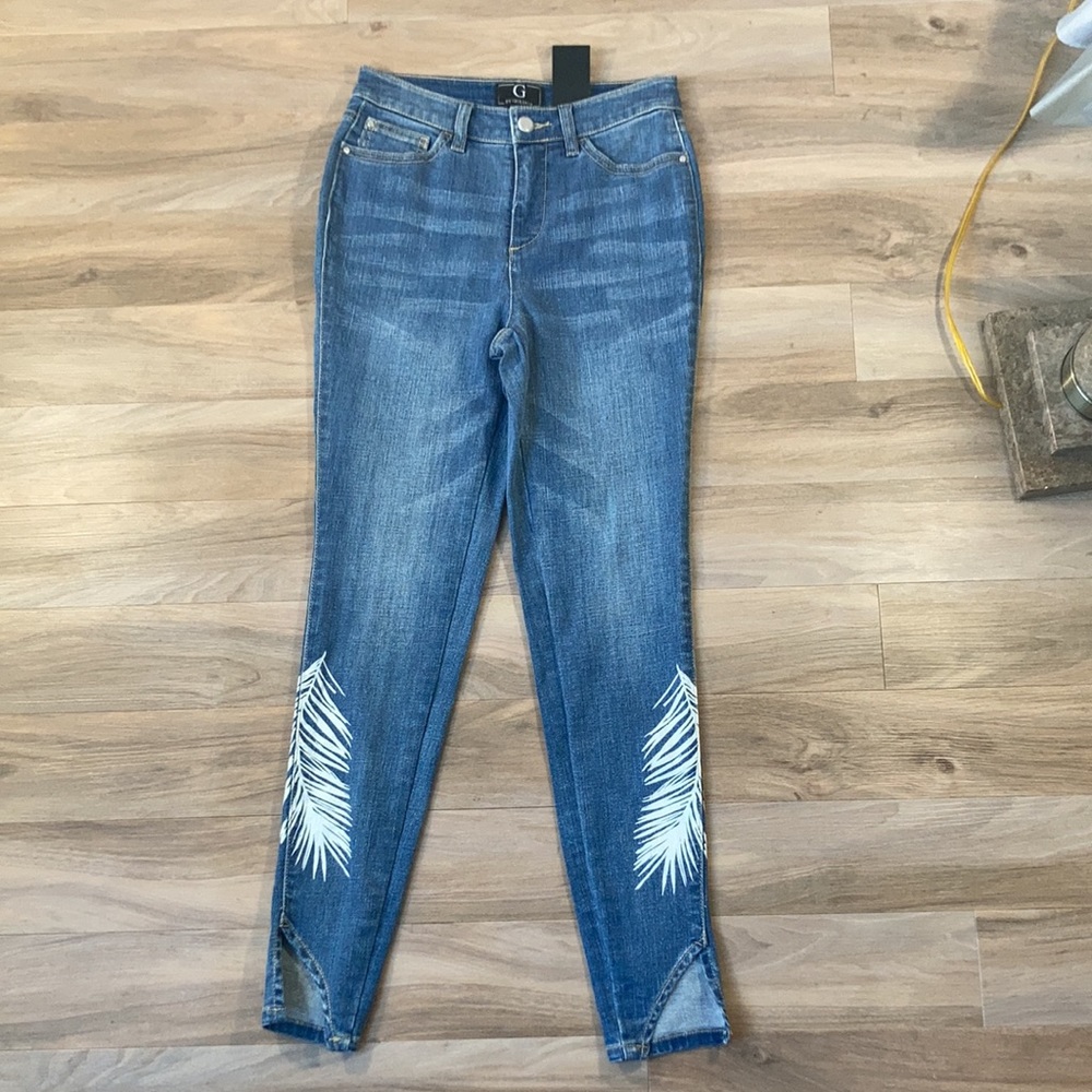 G by Giuliano jean with feather like print pattern boho casual size 0